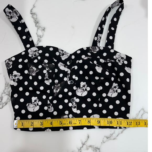 Hot Topic tank top black white skulls roses bustier polka dot size XS - Picture 9 of 9